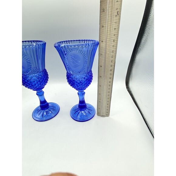George Washington Fostoria Avon Bicentennial Wine Goblets (Set of 2) Cobalt Blue - Picture 8 of 11